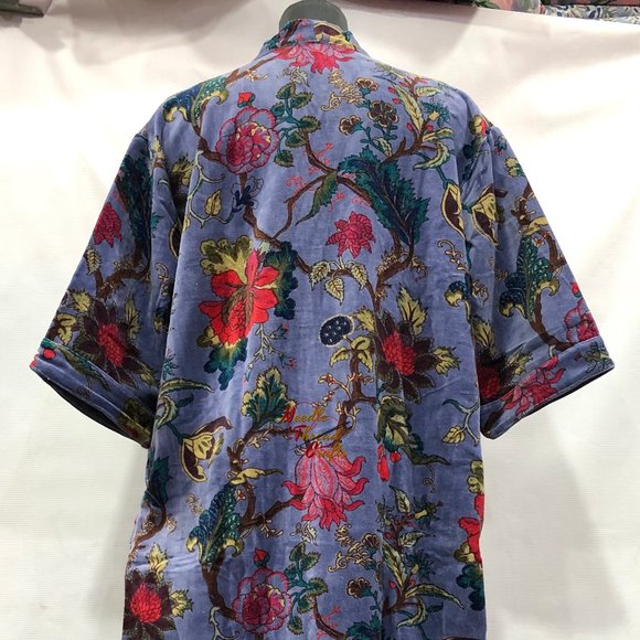Floral Print Velvet Kimono Luxury Jacket, Party Boho Robe Lounge Wear - Unisex - Picture 6 of 16